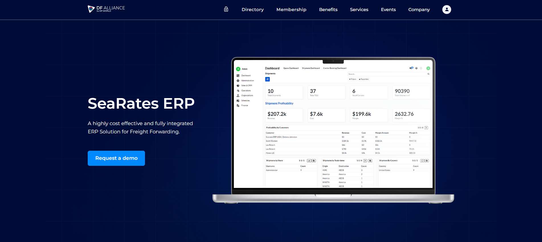 SeaRates ERP landing page